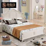 莎伦诗 简约美式双人床欧式白色复古实木柱床1.8米卧室双人大床