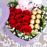 玫瑰巧克力礼盒装鲜花速递全国合肥南京上海北京广州成都同城送花
