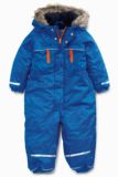 英国NEXT代购 男童男宝蓝色人造毛连帽加厚儿童外出服滑雪连身衣