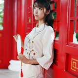 中式民族风改良汉服女装夏秋上衣手绘女式棉麻短款复古长袖t恤