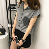 衬衫女韩范2016夏季新款时尚条纹大码短袖上衣学生休闲显瘦衬衣