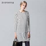 作品zopin2014新款大码女装 套头宽松腰女士连衣裙长袖圆点短裙女