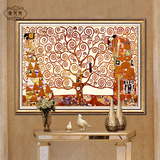 克林姆特生命树玄关装饰画欧式美式客厅横幅有框挂画现代油画壁画