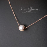 钛钢镀彩金单颗珍珠项链锁骨链女短款 18K玫瑰金韩版时尚生日礼物