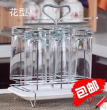 创意水杯架 玻璃杯子架不锈钢色茶杯沥水架 可爱六头车型水杯挂架