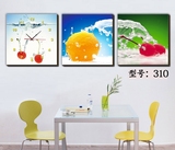 餐厅挂画壁画装饰画水果三联画水晶艺术画带时钟家居背景画餐厅画