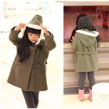 外贸韩国原单秋冬款亲子装韩国女童带帽夹棉毛呢中长大衣外套年货