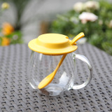 带盖勺耐热加厚玻璃杯 果汁柠檬奶茶杯 创意玻璃水杯子