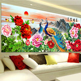 蒙娜丽莎3D印花十字绣花开富贵2米牡丹孔雀图最新款大幅客厅画5D
