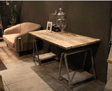 欧美式工业loft风茶几铁艺餐桌松木书桌实木复古做旧办公会议桌椅