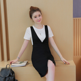 韩版背带裙子2016夏季新款无袖连衣裙女V领修身中长款一步裙学生