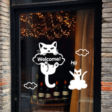 猫咪welcome欢迎光临服装商场个性店铺贴纸墙贴标志贴创意可移除
