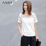 Amii2016夏装新款 艾米女装旗舰店大码短袖网纱女士宽松T恤女
