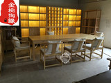 现代新中式禅意茶桌餐桌老榆木实木免漆家具仿古茶台茶艺桌椅组合
