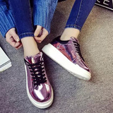 韩版新款平底女鞋子休闲鞋漆皮亮色运动鞋中跟厚底时尚学生板鞋女