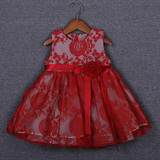 童装女童红色连衣裙2016春装新款韩版蕾丝收腰背心裙儿童公主裙子