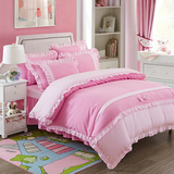 韩式公主风床裙四件套韩版1.5米1.8m床床上床罩床套被套花边粉色
