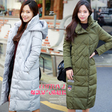 韩版2015冬装新款修身显瘦加厚过膝超长款羽绒棉服连帽棉衣女外套