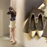 潮2016春夏韩版水钻尖头细跟低跟浅口单鞋银色优雅时尚大码女鞋子