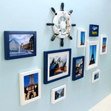 客厅实木照片墙创意相框墙画框相片组合船舵墙饰时尚 地中海风格