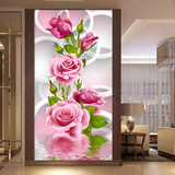 满绣印花十字绣客厅新款玫瑰花结婚卧室玄关竖版花开富贵甜蜜玫瑰