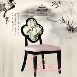 新中式梅花餐椅样板房酒店家具新中式水曲柳实木餐椅布艺印花餐椅