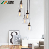 工业风loft欧美式设计师简约创意吧台餐厅吊灯三头复古铜玻璃灯具