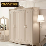 欧式实木衣柜4门法式雕花卧室组装储物柜白色新古典橡木大衣橱