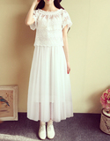 白色长裙甜美小清新学生少女装夏季裙子仙修身长款短袖雪纺连衣裙