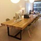 实木会议桌办公桌 现代简约铁艺欧式餐厅餐桌 宜家复古长桌电脑桌