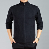 2015秋冬男士长袖羊毛衫中老年针织衫纯色拉链开衫爸爸装毛衣外套