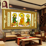 蒙娜丽莎皇室印花新款佛教佛像西方三圣十字绣客厅大幅三联画系列