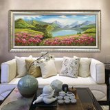 纯手绘欧式山水风景油画大幅高档手工客厅风水有框装饰画古典花卉