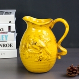 乡村田园陶瓷做旧地中海西班牙黄色小鸟单耳花瓶家居饰品样板间摆