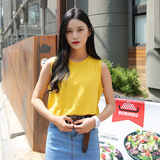 2016韩版夏装纯色糖果色圆领百搭显瘦宽松背心无袖T恤学生女装