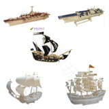 四联3D立体拼图木质帆船模型儿童拼装益智玩具包邮手工船积木礼物