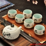 雪花釉功夫茶具套装 整套景德镇陶瓷茶壶茶杯套装配件6人 特价
