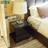 简约现代不锈钢黑色床头柜钢化玻璃床边储物抽屉柜样板房家具定制