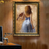 恒美手绘油画 钢琴美女人物油画DS19 酒店咖啡厅装饰家居书房壁画