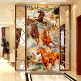 玄关壁纸3d立体马到成功油画大型壁画走廊过道客厅竖版背景墙纸