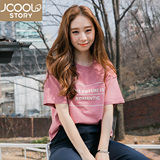 韩国女装学生纯棉短袖T恤女宽松高腰短款上衣韩版半袖粉色夏季潮
