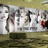 3d彩绘美女大型壁画 发廊酒吧化妆品店复古抽象手绘背景墙纸定制