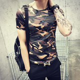 夏季新款男装韩版修身男士迷彩圆领短袖T恤青年半袖体恤衫打底衫