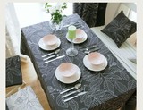 日式黑白树叶棉麻餐桌布 宜家台布书桌盖布 长方形全棉布艺茶几布