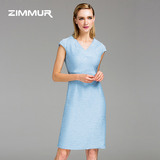 ZIMMUR2016春装新款女装V领无袖中腰一步裙修身显瘦连衣裙中裙
