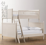 美式实木床双层儿童床 上下子母床 高低床 字母床 上下铺梯柜床