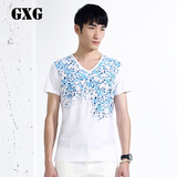 GXG[特惠]夏装热卖 男时尚休闲百搭白色v领短袖t恤潮#42244304