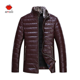 APPGUO苹果冬季男士外套 中年商务休闲羽绒服2015加绒加厚pu皮