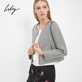 Lily2016年秋季新品女装 欧美通勤时尚千鸟格短外套 115120I3105