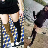 唐嫣2015女秋冬季长筒瘦腿侧拉链平底平跟显瘦弹力布靴子过膝长靴